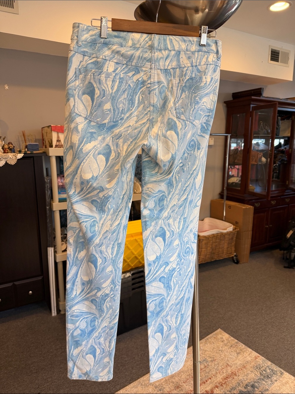 J. McLaughlin Light Blue Marble-Print Skinny Jeans size 8low rise Y2K - Picture 4 of 16
